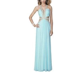 LA FEMME Mint Chiffon formal gown